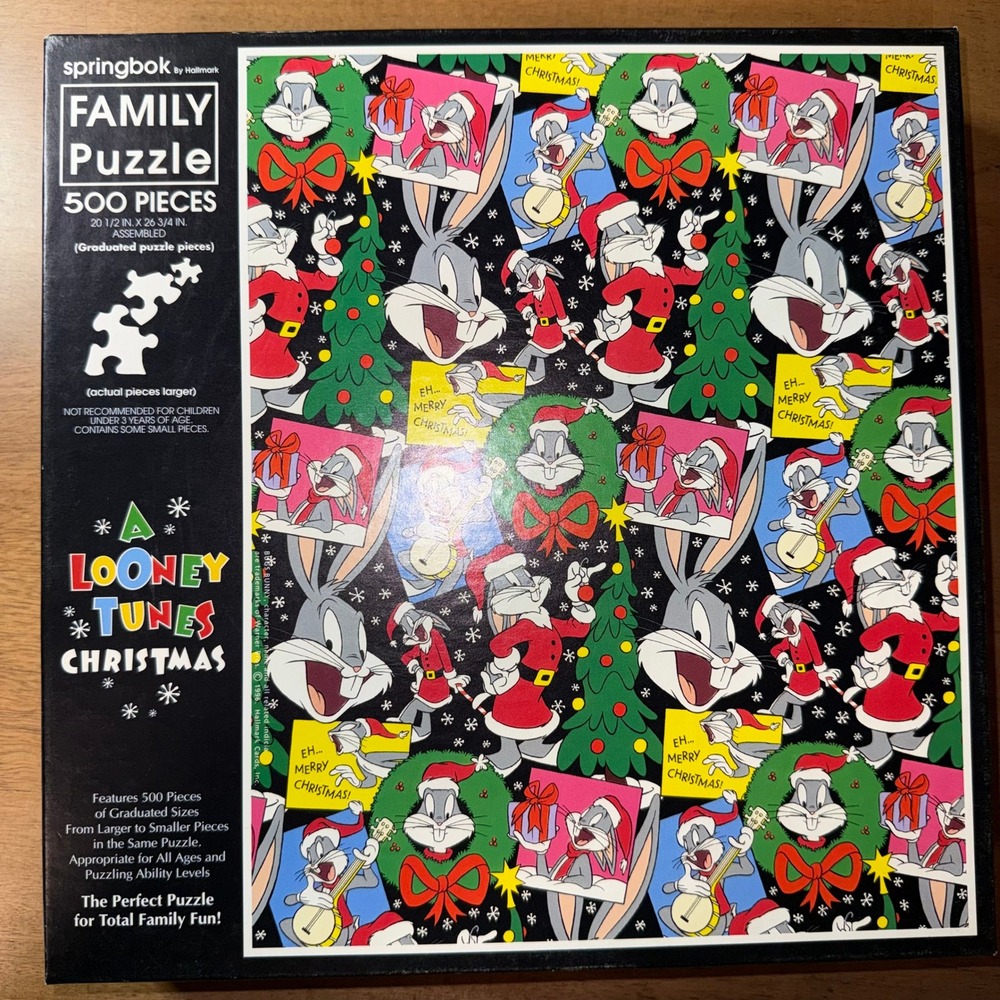 Springbok Looney Tunes Christmas 500 Piece Family Puzzle Bugs Bunny Vintage 1988